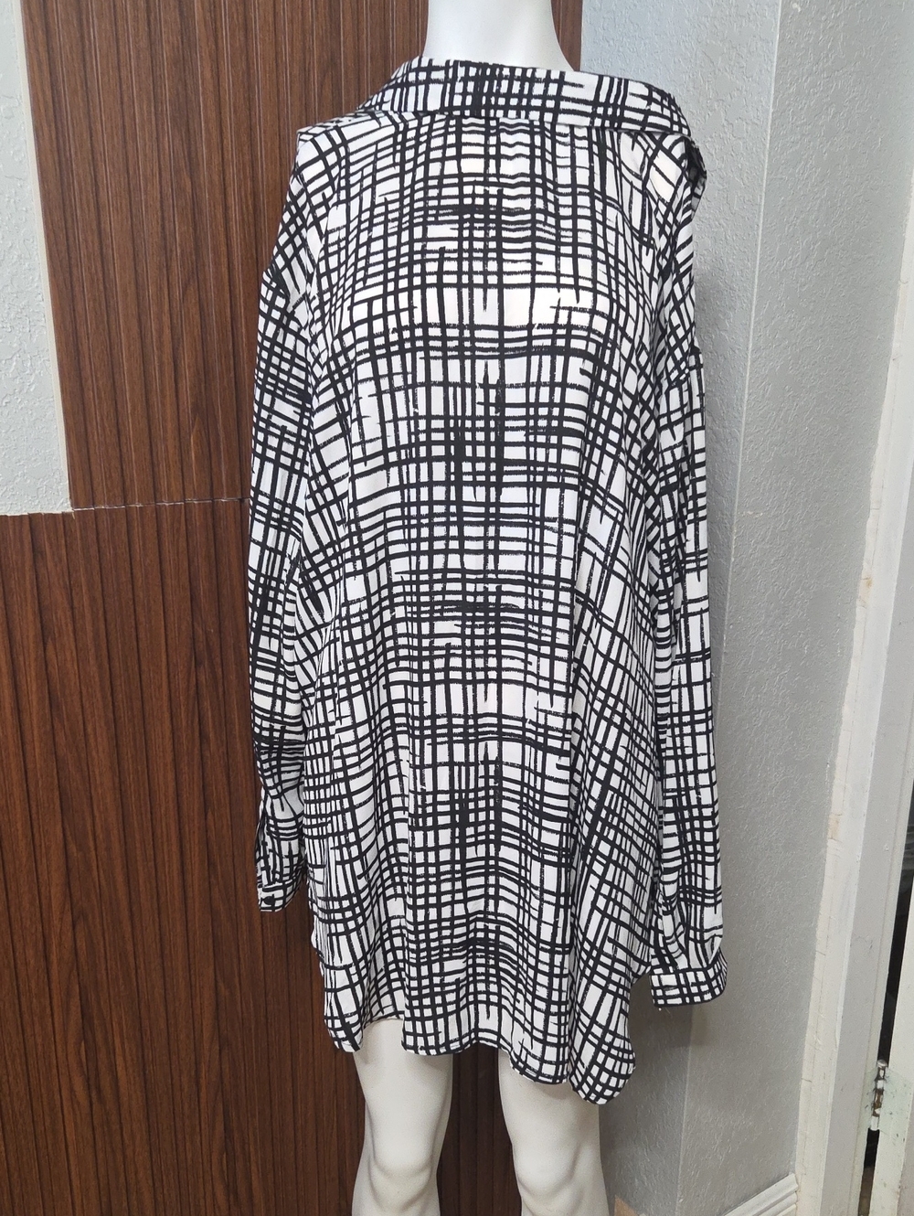 Ava & Viv Black and White Grid Shirt 3xlarge Size [1851] - Picture 6 of 7